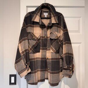 Women’s Arizona Jean Company Brown Plaid Oversized Shaket Size XXL🤎